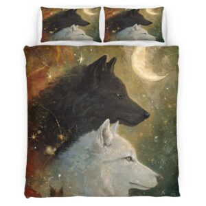 Housse de Couette Duo de Loups Romantique Noir et Blanc