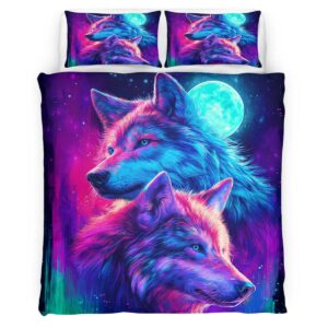 Housse de Couette Loups, Galaxie et Aurore Boréale
