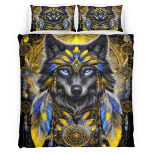 Housse de Couette Loup Coiffe Amérindienne et Attrape-Rêves